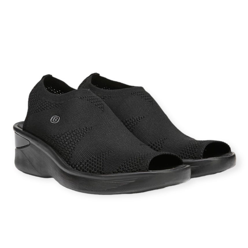 SECRET Wedge Peep-Toe Sandals Black Women's Shoes