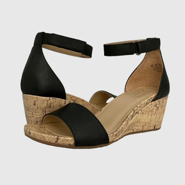 AREDA Ankle Strap Wedge Sandals Black Women's Shoes