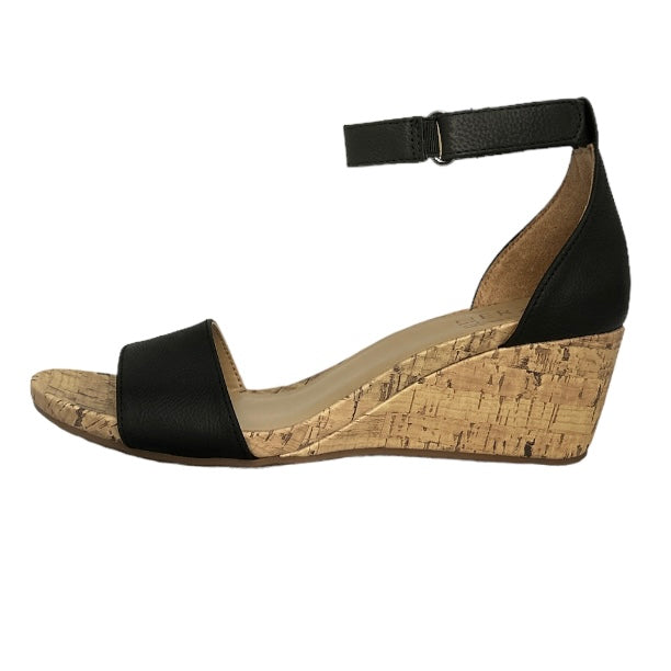 AREDA Ankle Strap Wedge Sandals Black Women's Shoes