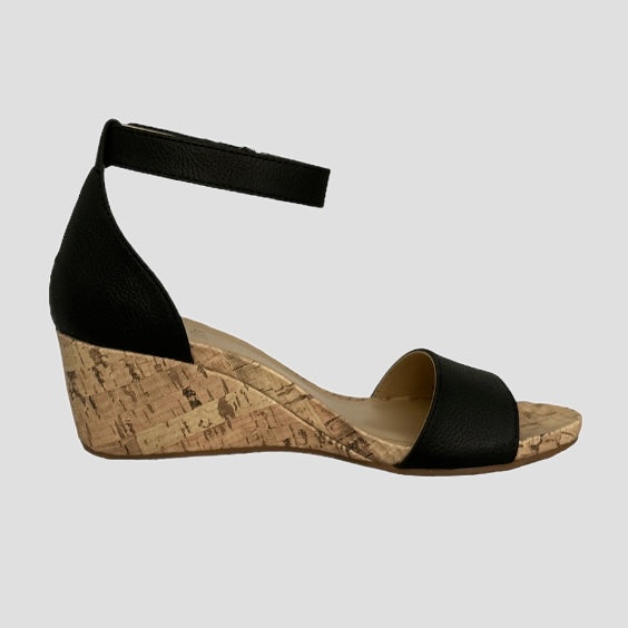 AREDA Ankle Strap Wedge Sandals Black Women's Shoes