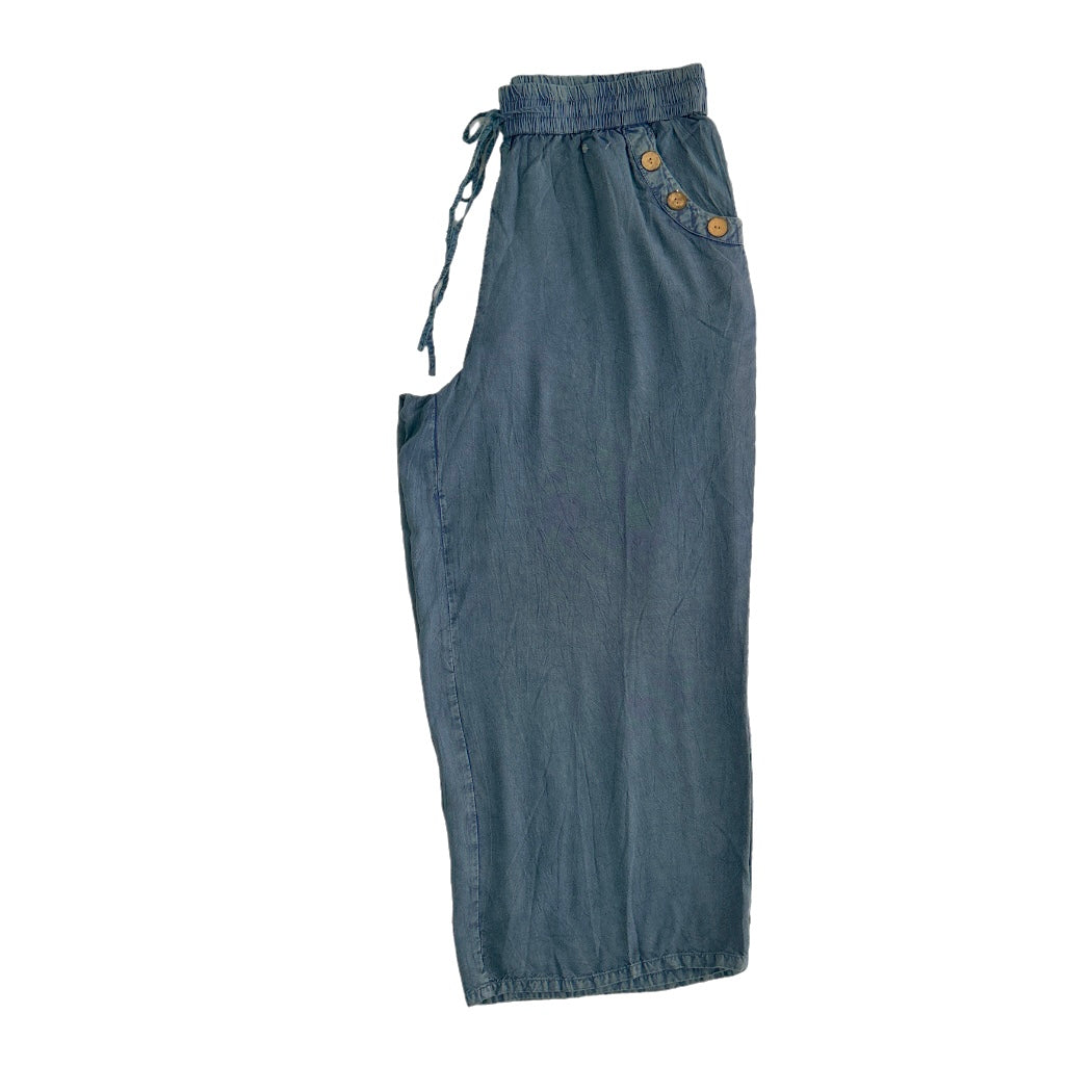 Wide Leg Cropped Drawstring Waist Women's Pants