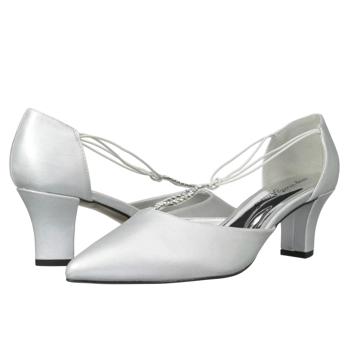 MOONLIGHT Rhinestone Satin Heel Pointed Toe Pumps