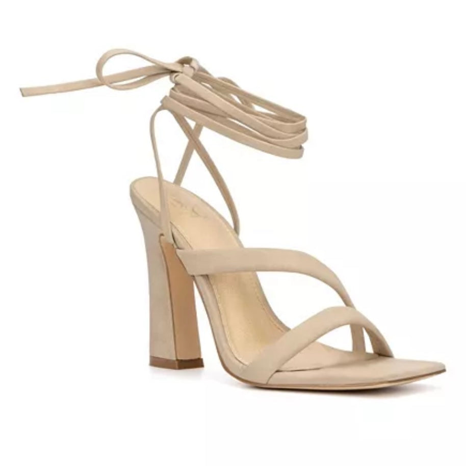 INES Ankle Wrap Square Toe Heel Sandals