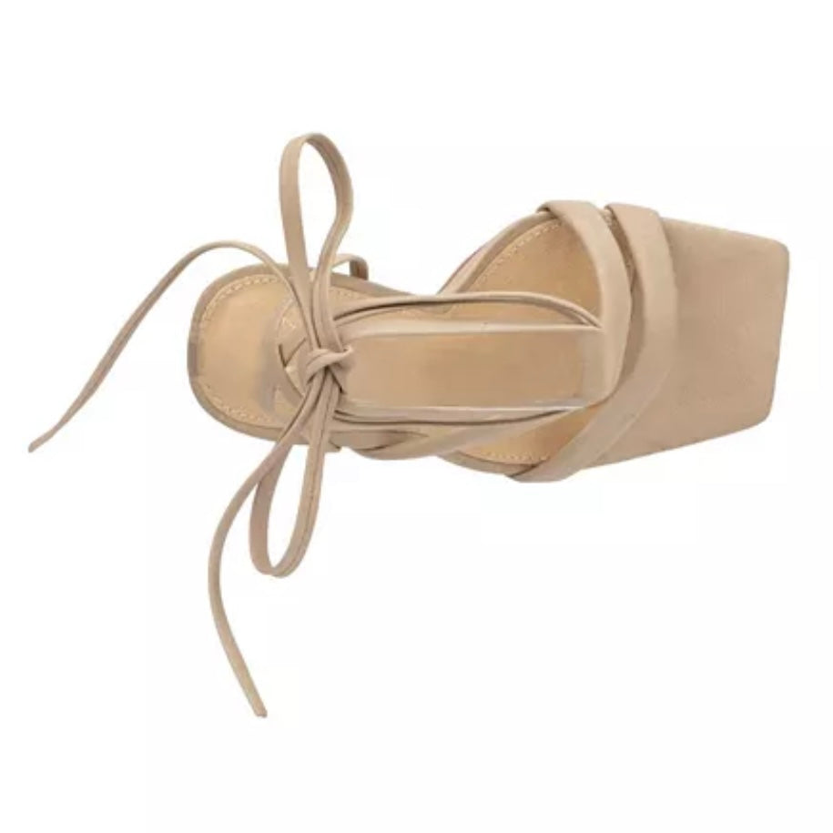 INES Ankle Wrap Square Toe Heel Sandals