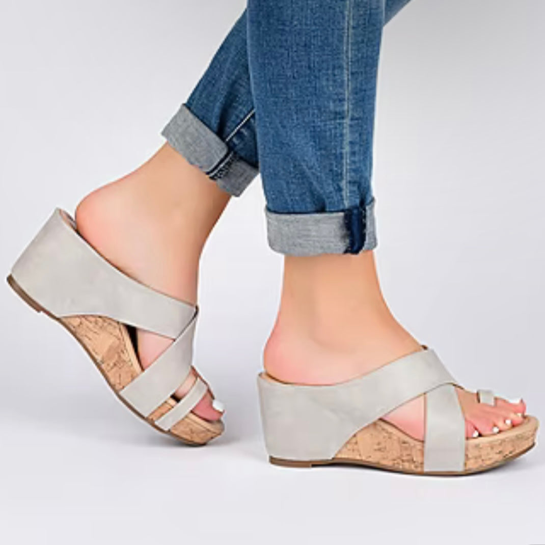 RAYNA Wedge Sandals Slip On Women's Shoes Stone