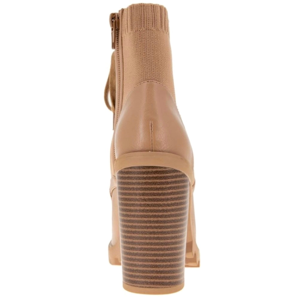 PILAS Women's Block Heel Lug Sole Lace-Up Booties