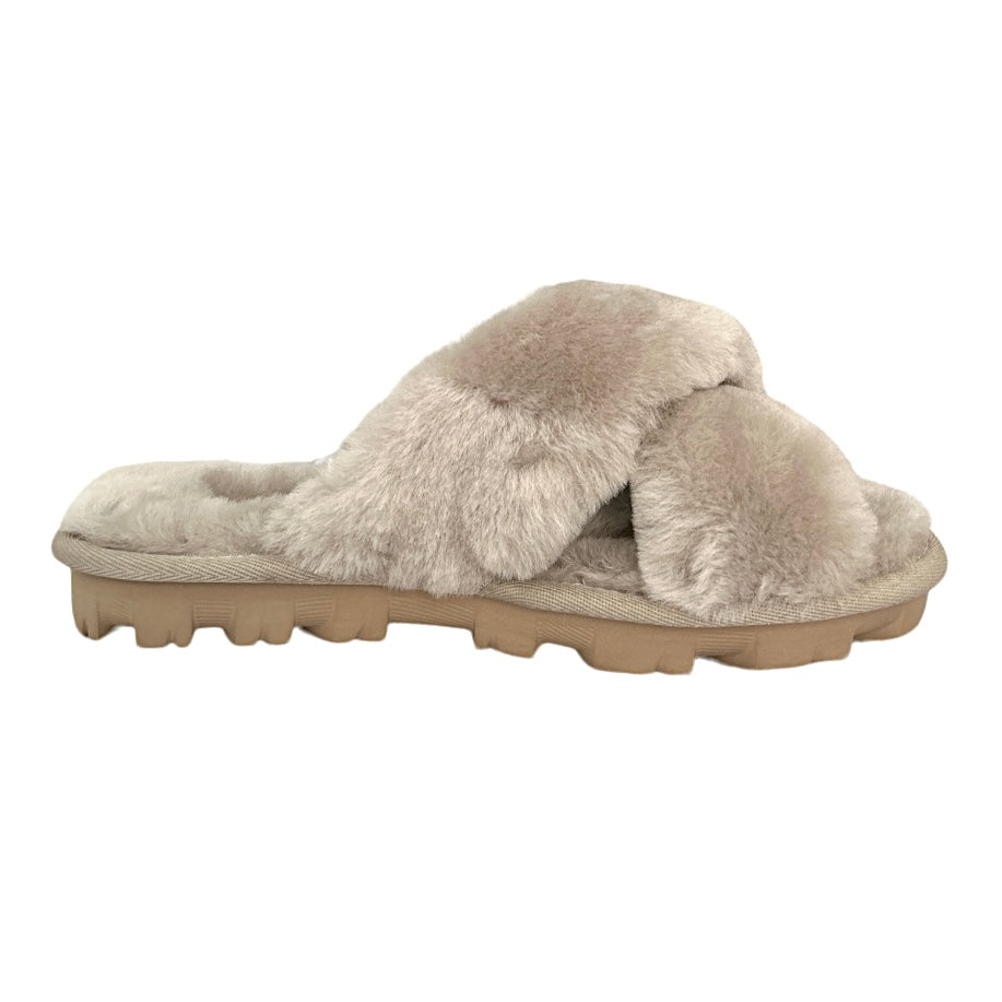 FUZZETTE Fuzzy Slippers Goal Sheepskin Gray Women's Shoes