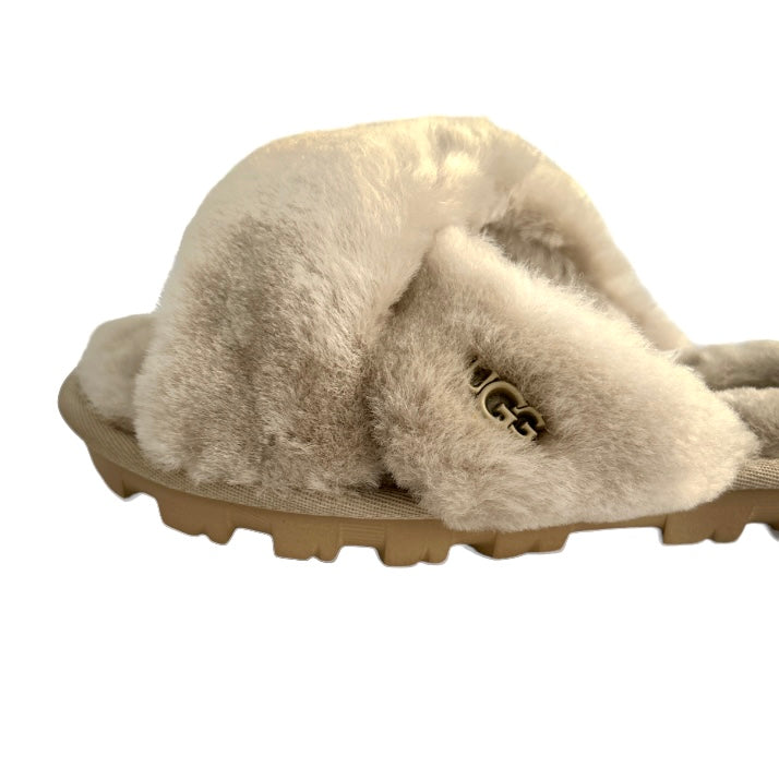 FUZZETTE Fuzzy Slippers Goal Sheepskin Gray Women's Shoes