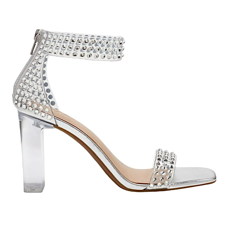 MAKENNA Two-Piece Heel Clear Ankle Strap Sandals