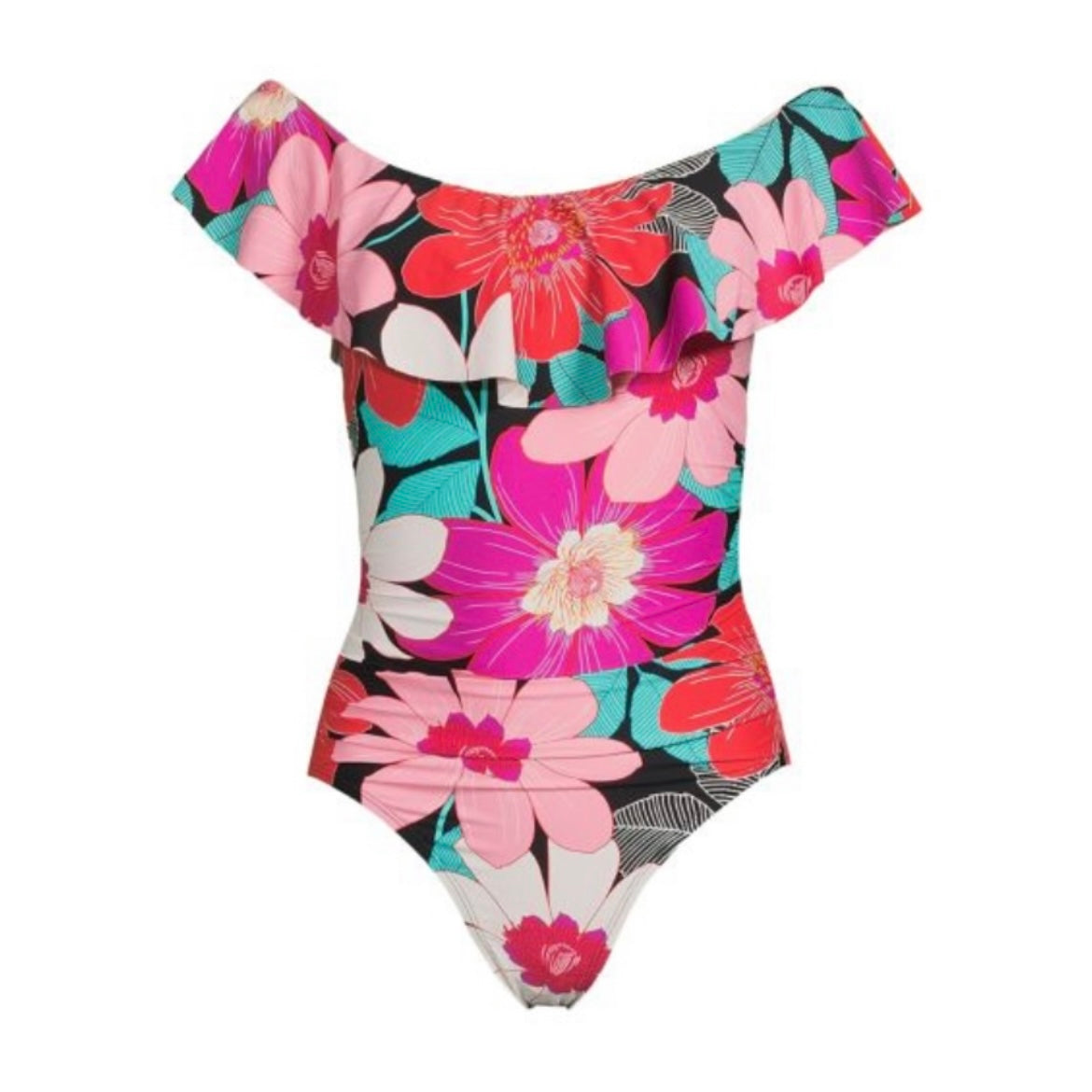 Floral Print/Multi Off-The-Shoulder Ruffled One-Piece Swimsuit Women's Swimwear