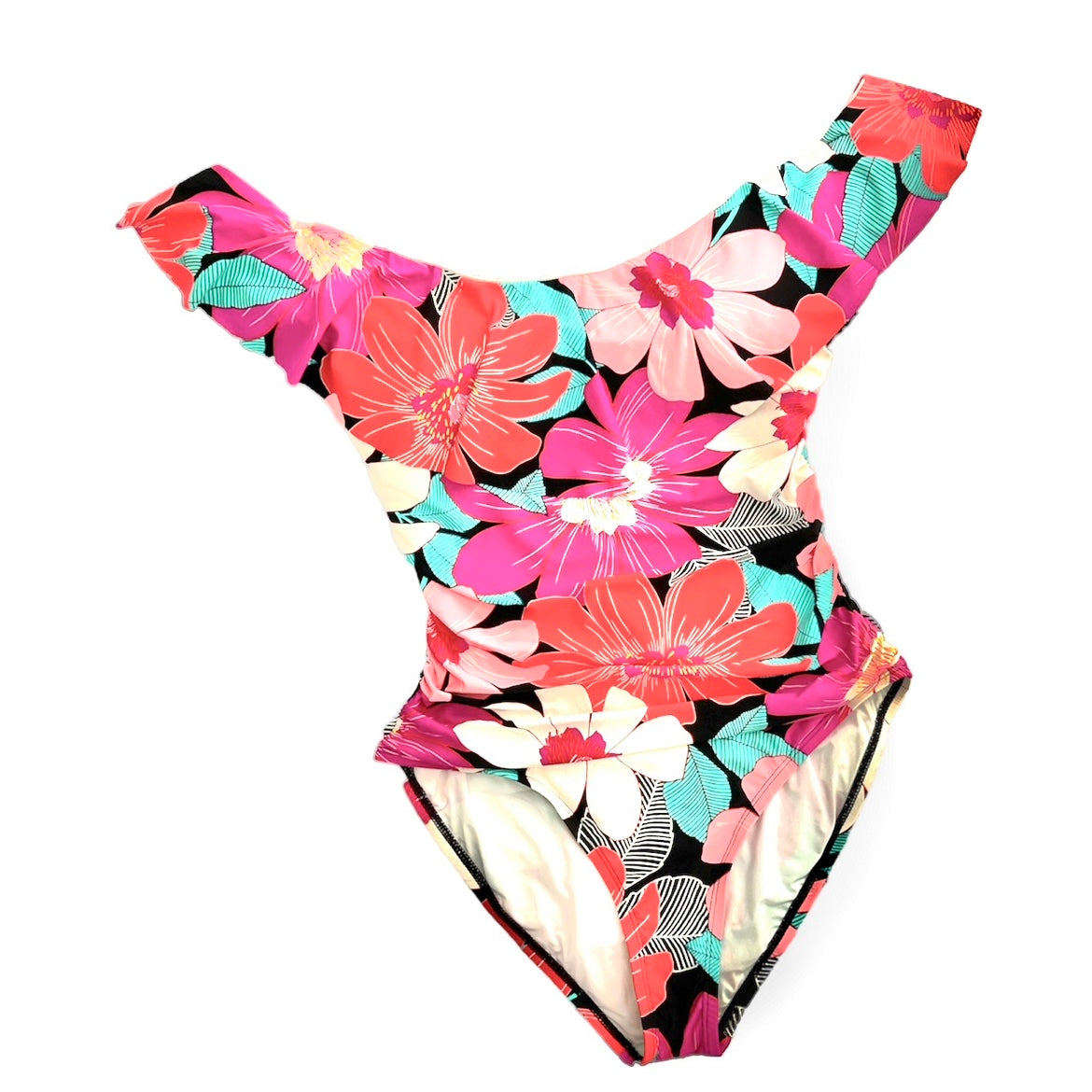 Floral Print/Multi Off-The-Shoulder Ruffled One-Piece Swimsuit Women's Swimwear