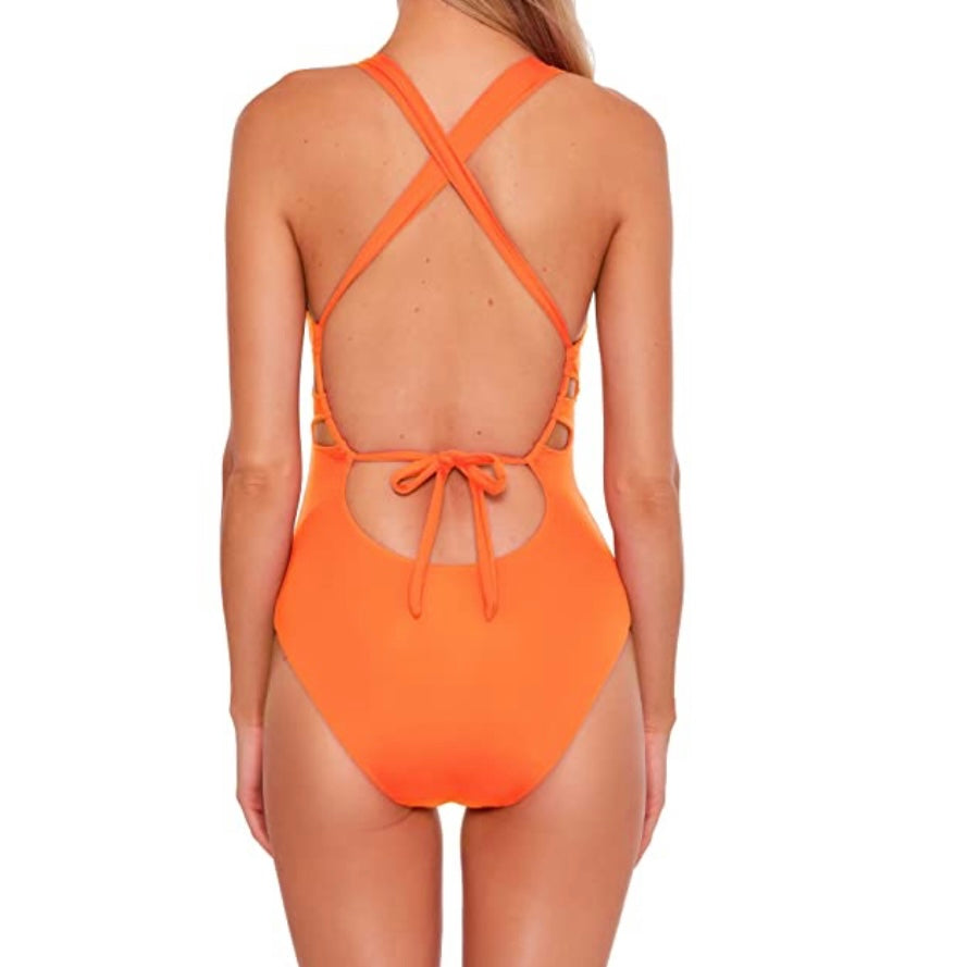 Orange Skylar Plunge Neckline One-Piece Swimsuit Women's Swimwear