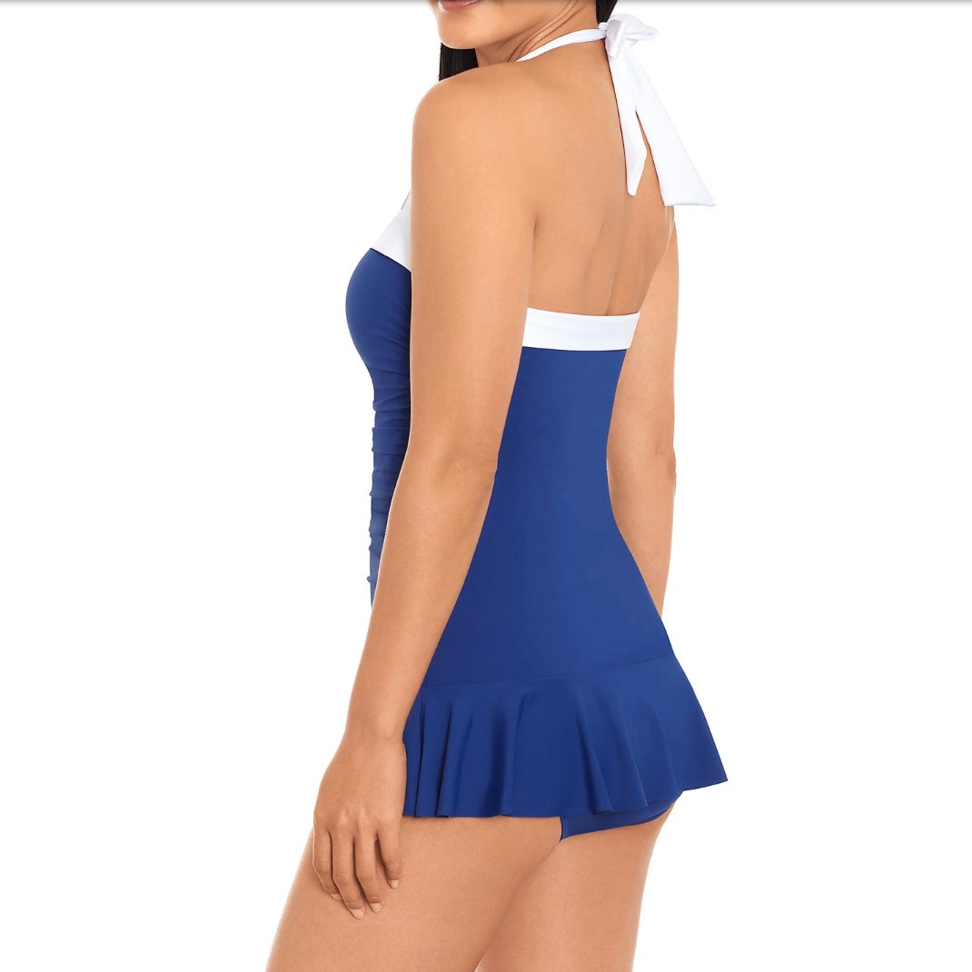 Bel Air Skirted Sapphire/White One-Piece Size 10 Swimsuit Women's Swimwear