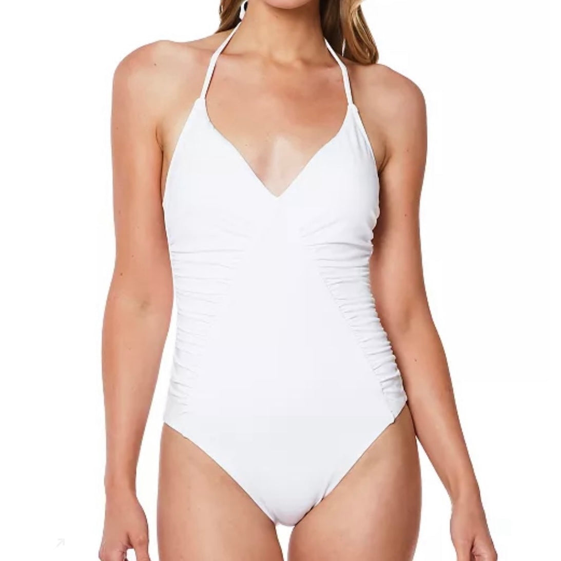 Ruched-Side White Halter Neck Strap Size S Swimsuit Women's Swimwear