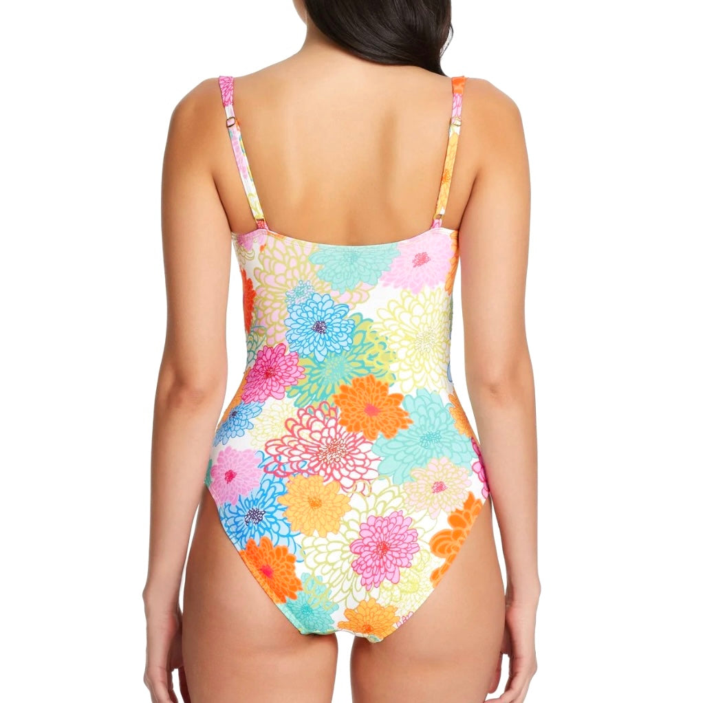 Fresh Picks Printed Multicolor Sweetheart neck Shirred Size 8 Women's Swimwear