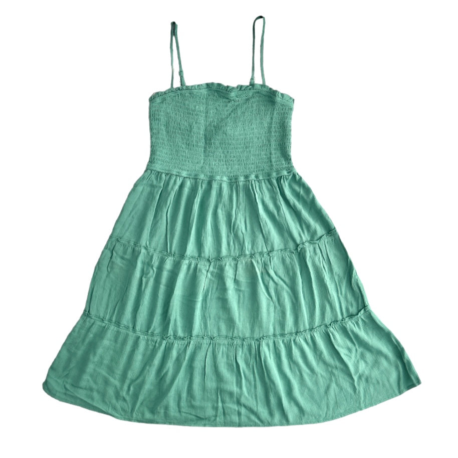 Junior's Smocked Tiered Dress Jade Green