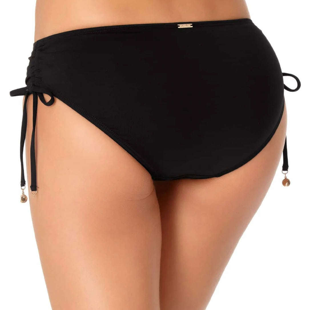 Ruched-Side Tie Black Bikini Bottoms Size L Women's Swimwear