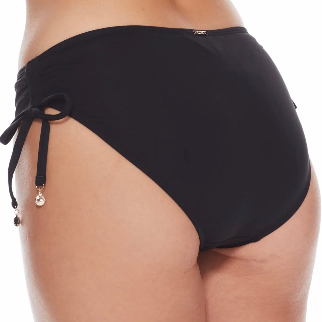 Ruched-Side Tie Black Bikini Bottoms Size L Women's Swimwear