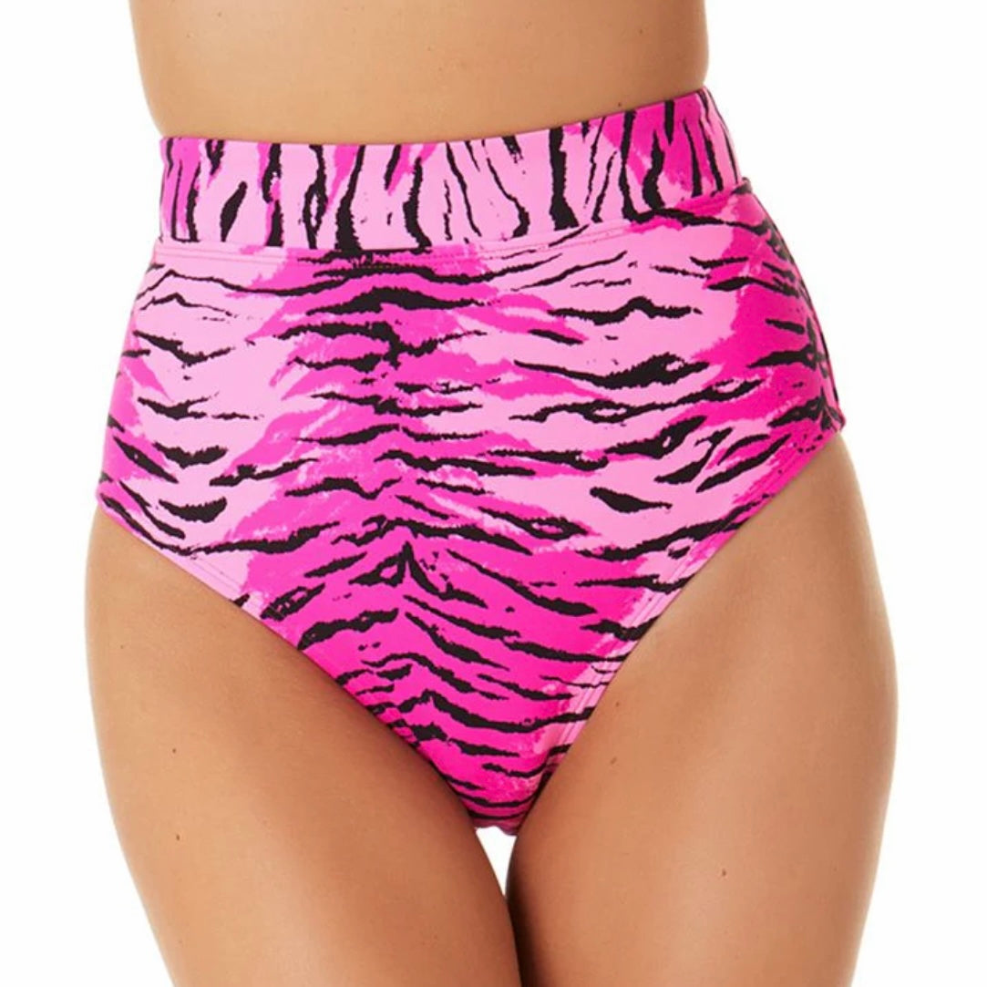 Pink Topaz Tiger Banded High-Waist Bikini Bottoms Size S Women's Swimwear