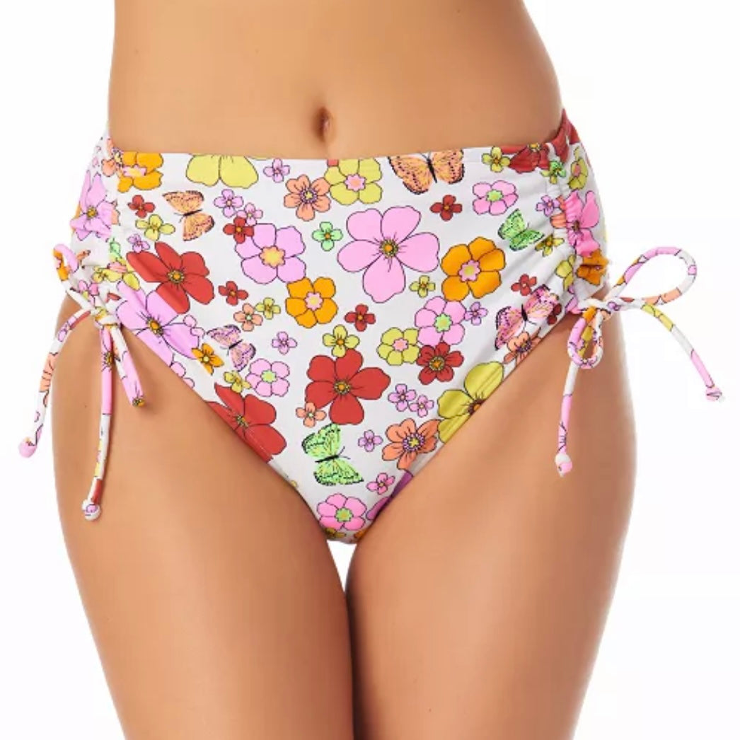 Floral Print Ruched-Side High-Waist Women's Bikini Bottom