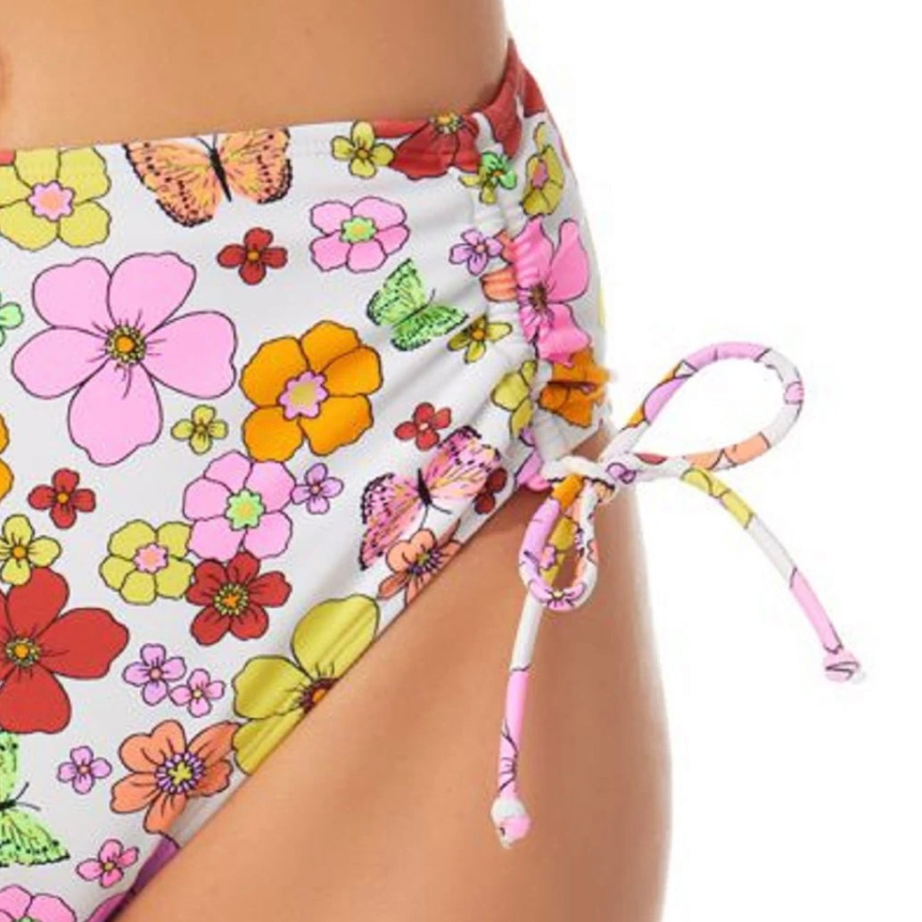Floral Print Ruched-Side High-Waist Women's Bikini Bottom