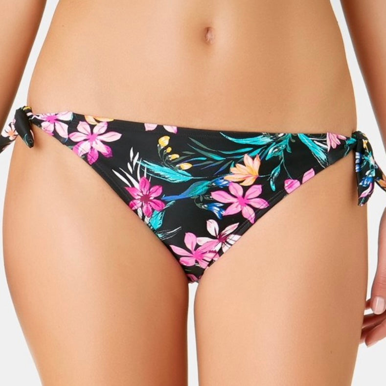 Black Wildflower Print Side Tie Hipster Bikini Bottom XL Juniors Women's Swimwear