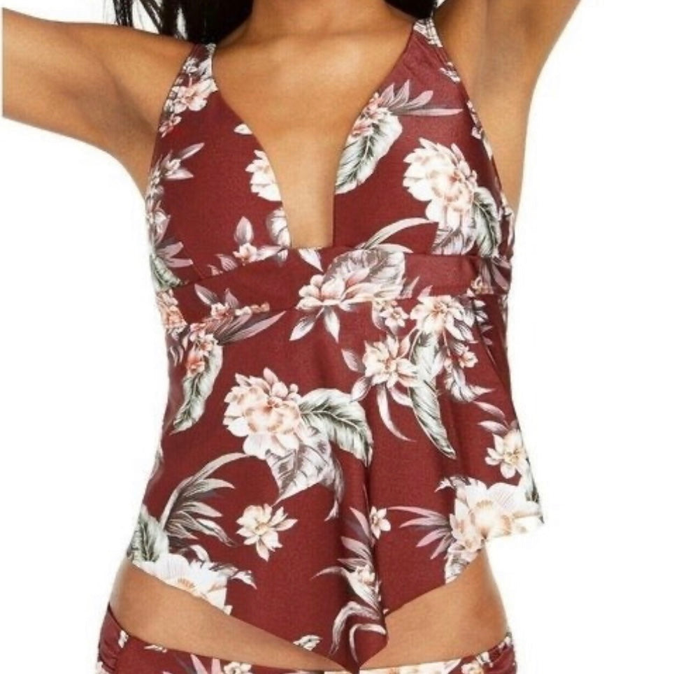 LUAU PALM Printed Handkerchief-Hem Tankini Swim Top Women's Swimwear