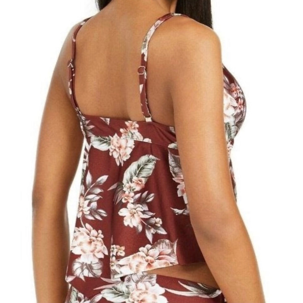 LUAU PALM Printed Handkerchief-Hem Tankini Swim Top Women's Swimwear