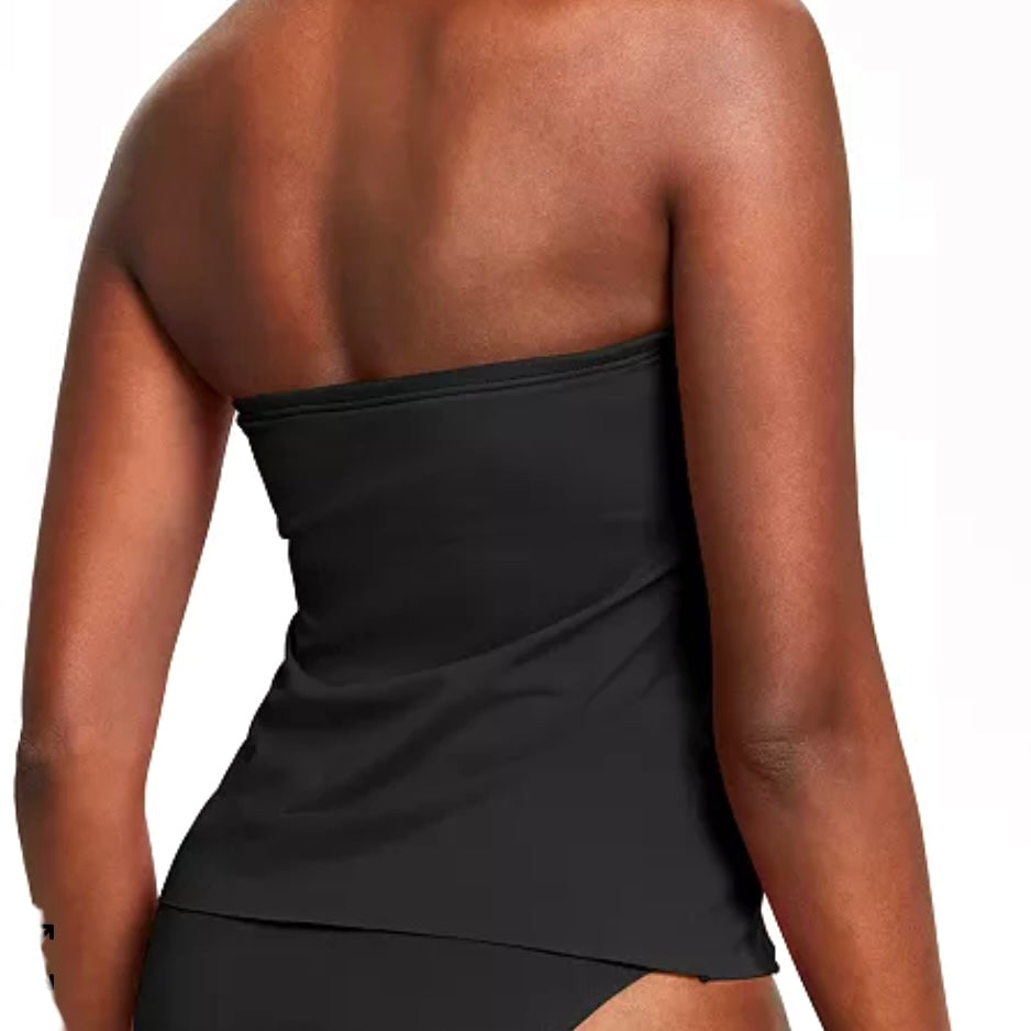 Black Draped Bandeau Strapless Tankini Swim Top Size S Women'S Swimwear