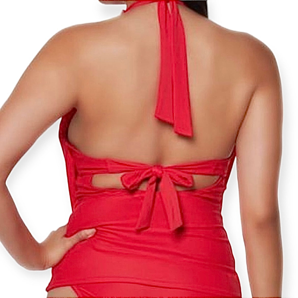 Plunging Cowlneck Halter Tankini Swim Top Size S Women's Swimwear