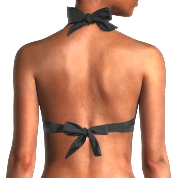 Halter Neck Black Solid Bikini Top Size L Women's Swimwear
