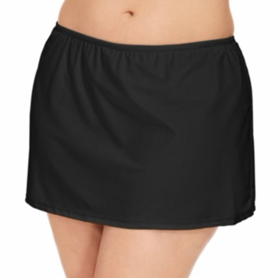 Plus Size Solid Skirted Swim Bottoms Black Women's Swimwear