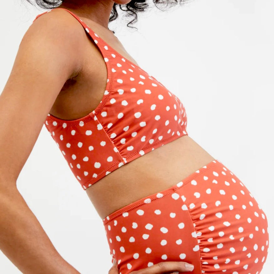 Bikini 2 Piece Set Top/Bottom Orange/White Maternity Size M Women's Swimwear