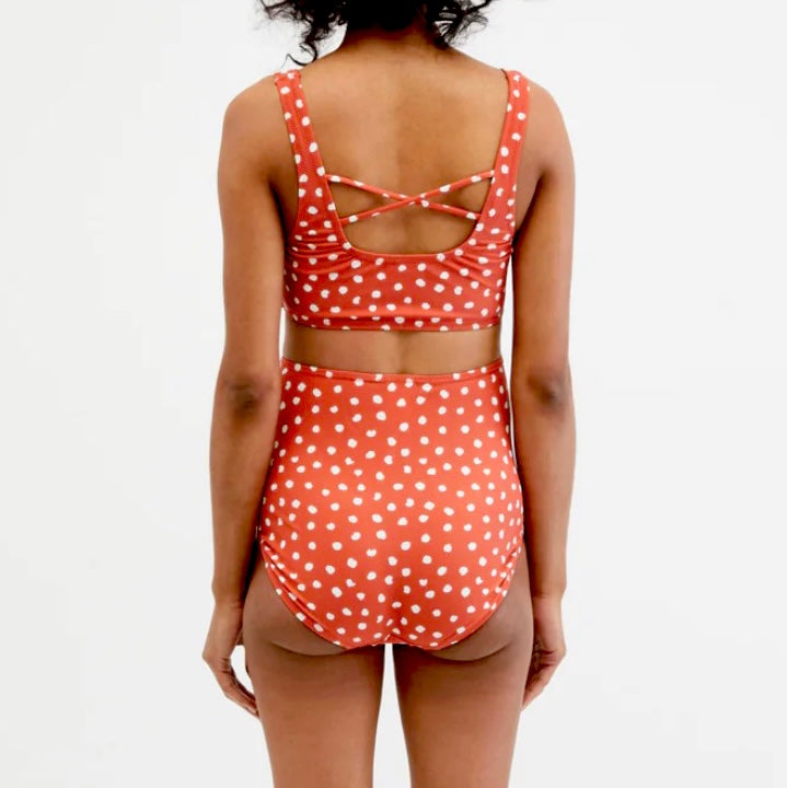 Bikini 2 Piece Set Top/Bottom Orange/White Maternity Size M Women's Swimwear