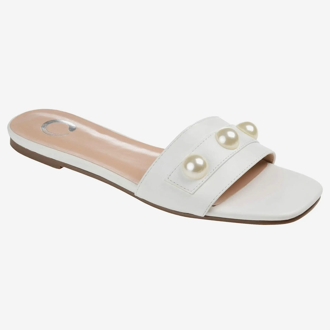 LEONIE White Slide Square Open Toe Size 6 Women's Flats Sandals