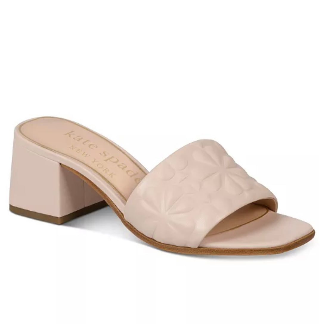 EMMIE Block Heel Slide Pale Dogwood Leather Size 7 Women's Sandals