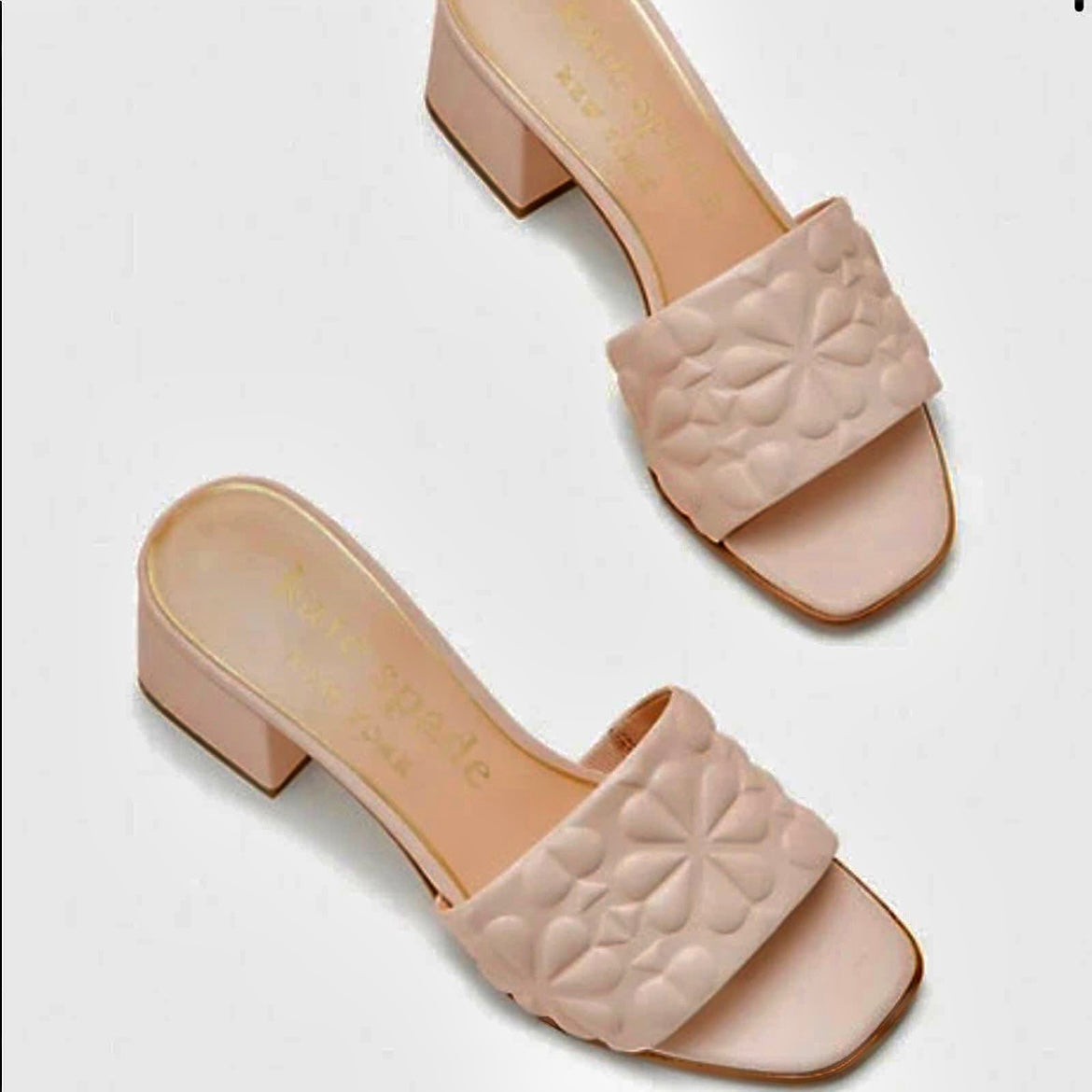 EMMIE Block Heel Slide Pale Dogwood Leather Size 7 Women's Sandals