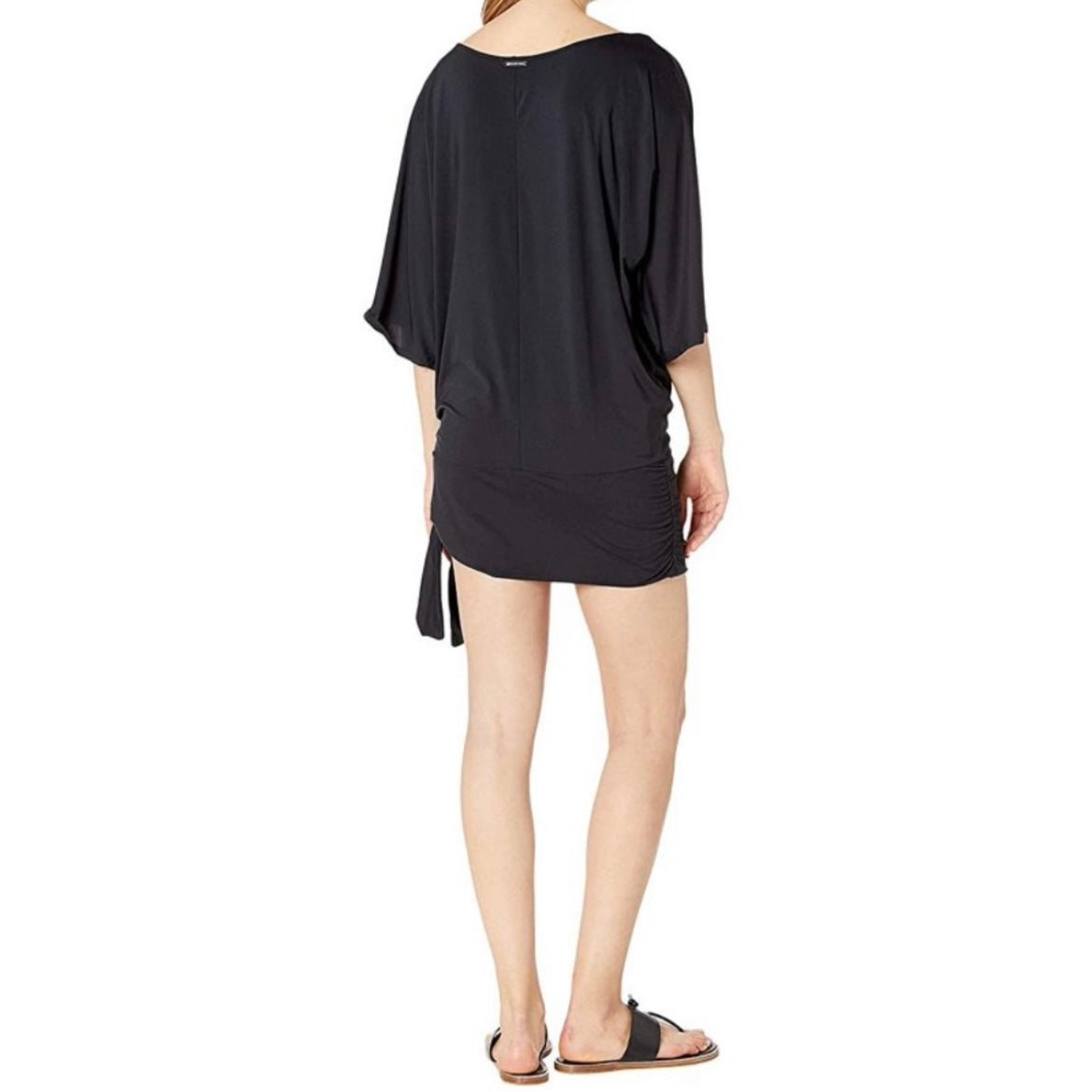 Side-Tie Tunic Swim Black Wide-Round Neck Size M Women's Cover Up