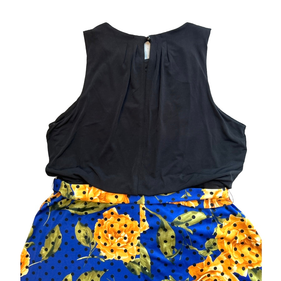 Sleeveless Black/Multicolor Floral Print Size 14 Wrap Women's Maxi Dress--_ - Fannetti Boutique