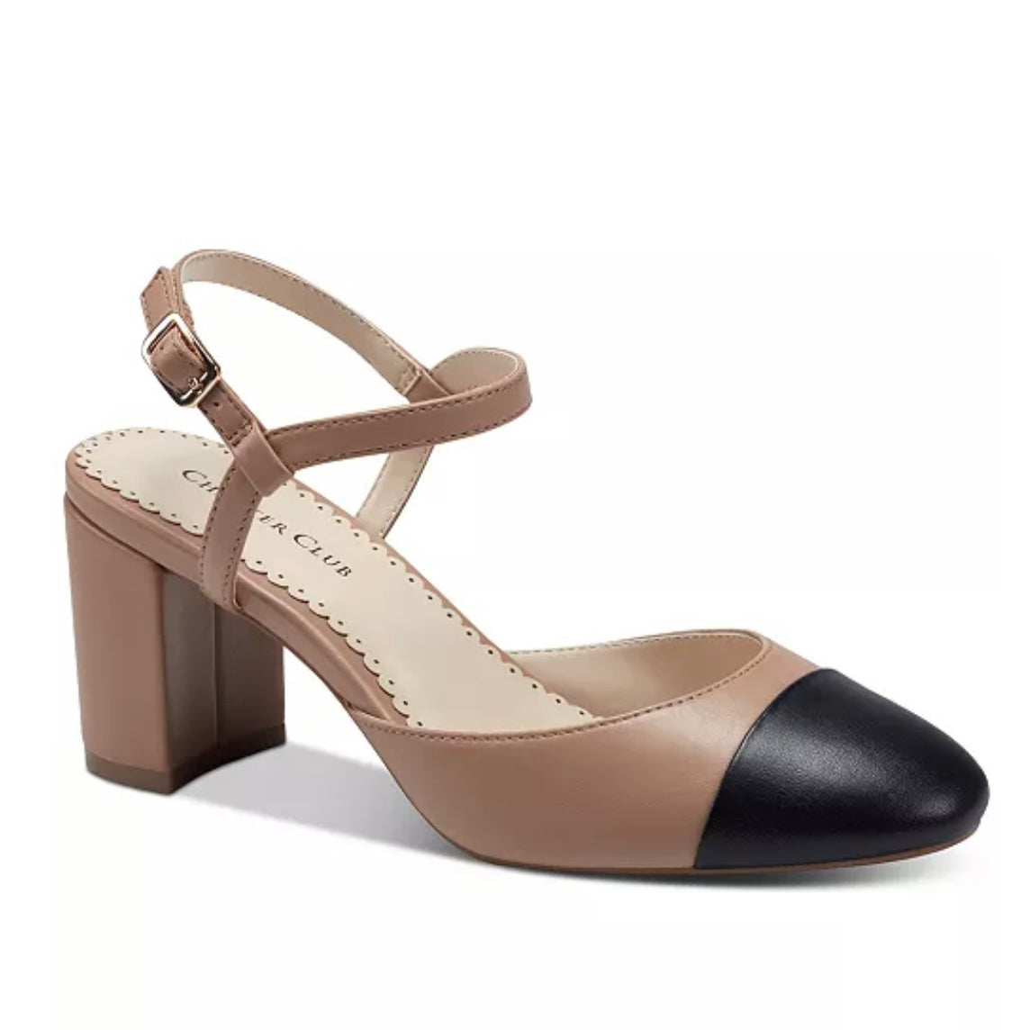 DOTTII Nude/Black Round Toe Block Heels Size 7 Women's Pumps