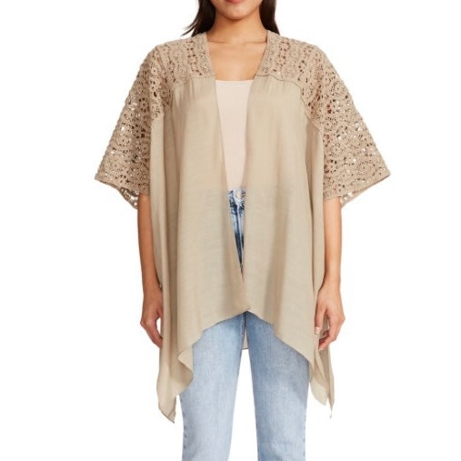 Crochet-Trim Kimono One Size Swim Women's Cover Up
