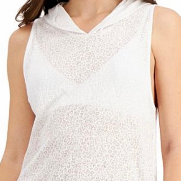 Side Tie Hoodie Sleeveless White Size XL Women's Cover Up