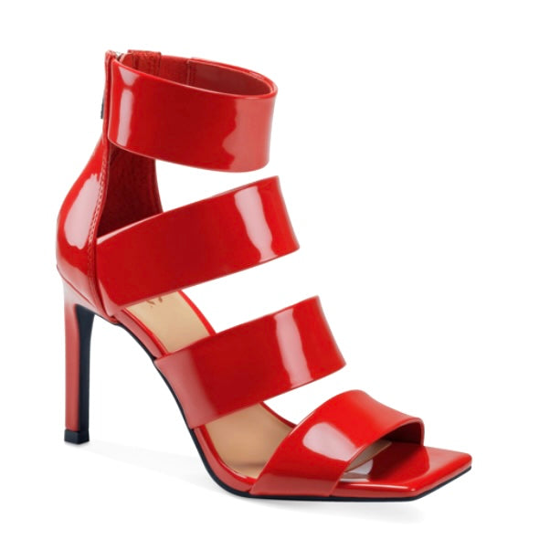 LIANA Red Strappy Square Toe Stiletto Heels Size 7 Women's Dress Sandals