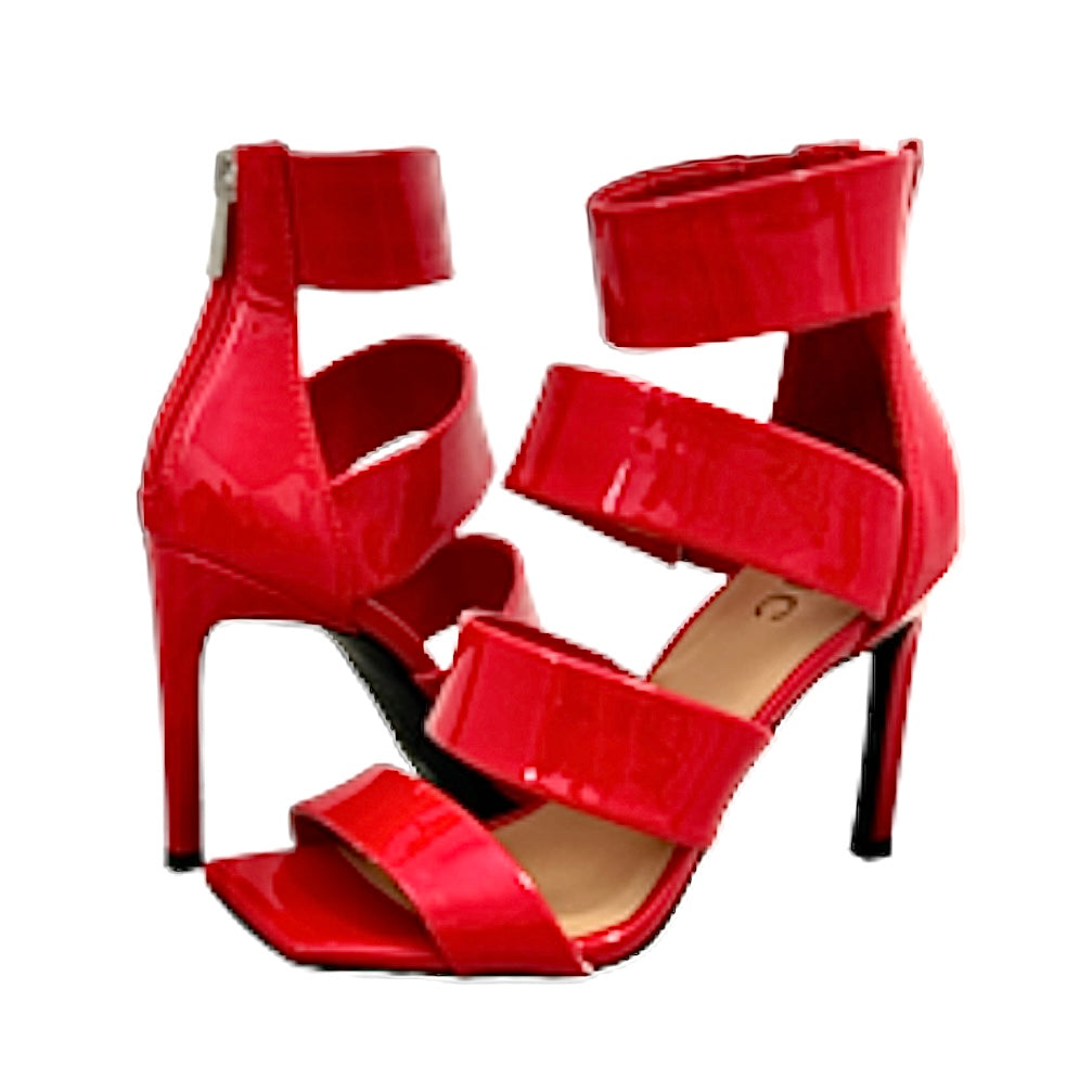 LIANA Red Strappy Square Toe Stiletto Heels Size 7 Women's Dress Sandals