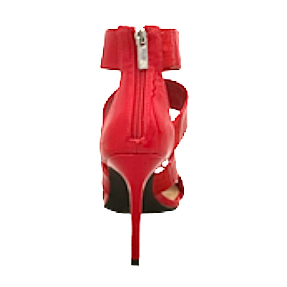 LIANA Red Strappy Square Toe Stiletto Heels Size 7 Women's Dress Sandals
