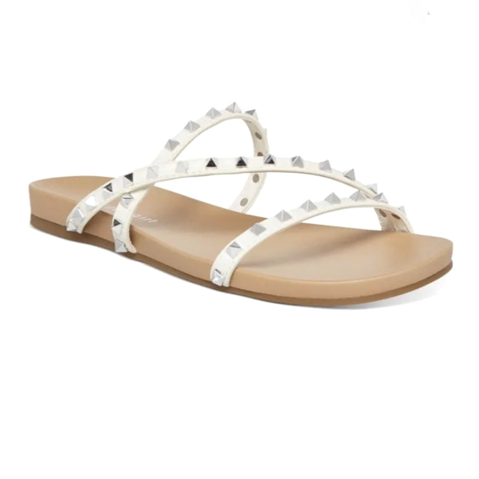 CANDY Studded White Strappy Footbed Flats Women's Sandals