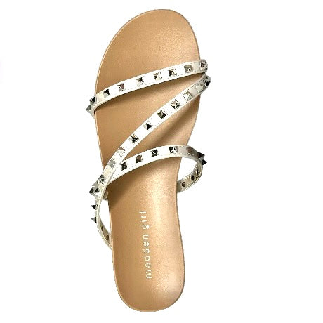 CANDY Studded White Strappy Footbed Flats Women's Sandals