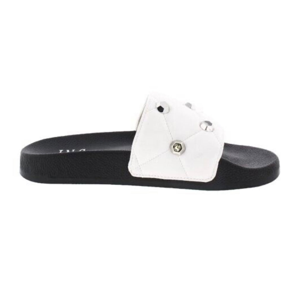 PEYMIN Quilted Flats Pool Slide White/Black Size 7 Women's Sandals