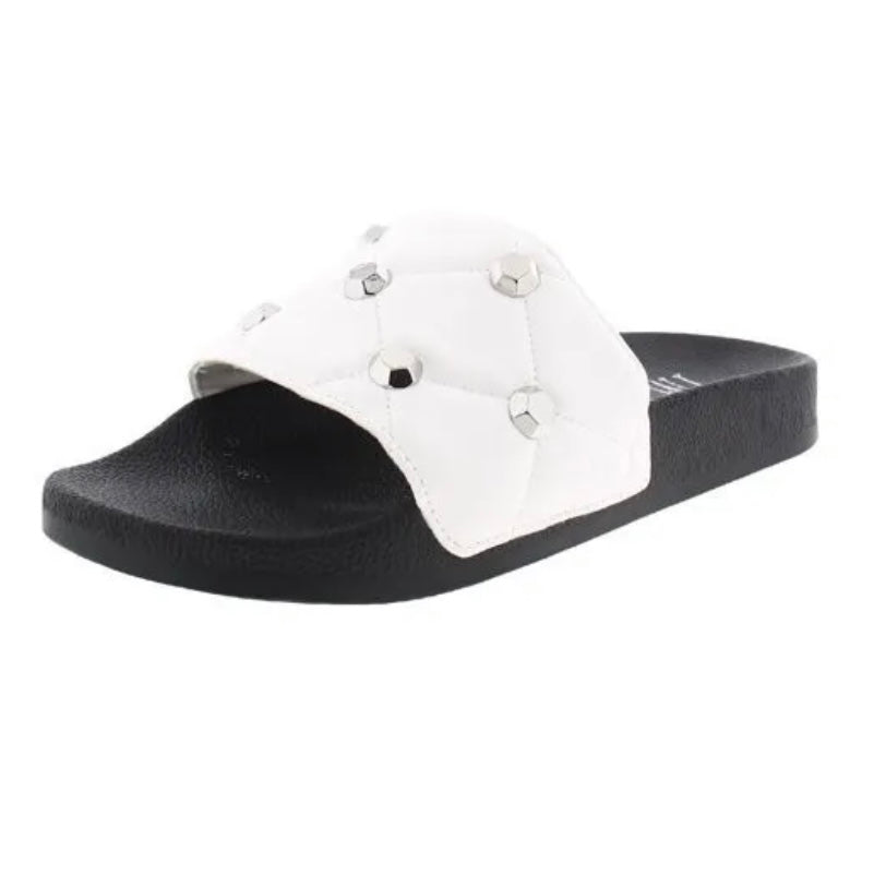 PEYMIN Quilted Flats Pool Slide White/Black Size 7 Women's Sandals