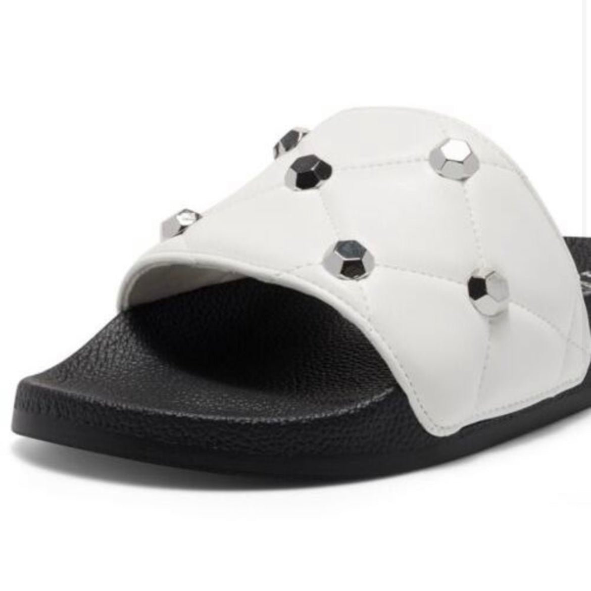 PEYMIN Quilted Flats Pool Slide White/Black Size 7 Women's Sandals